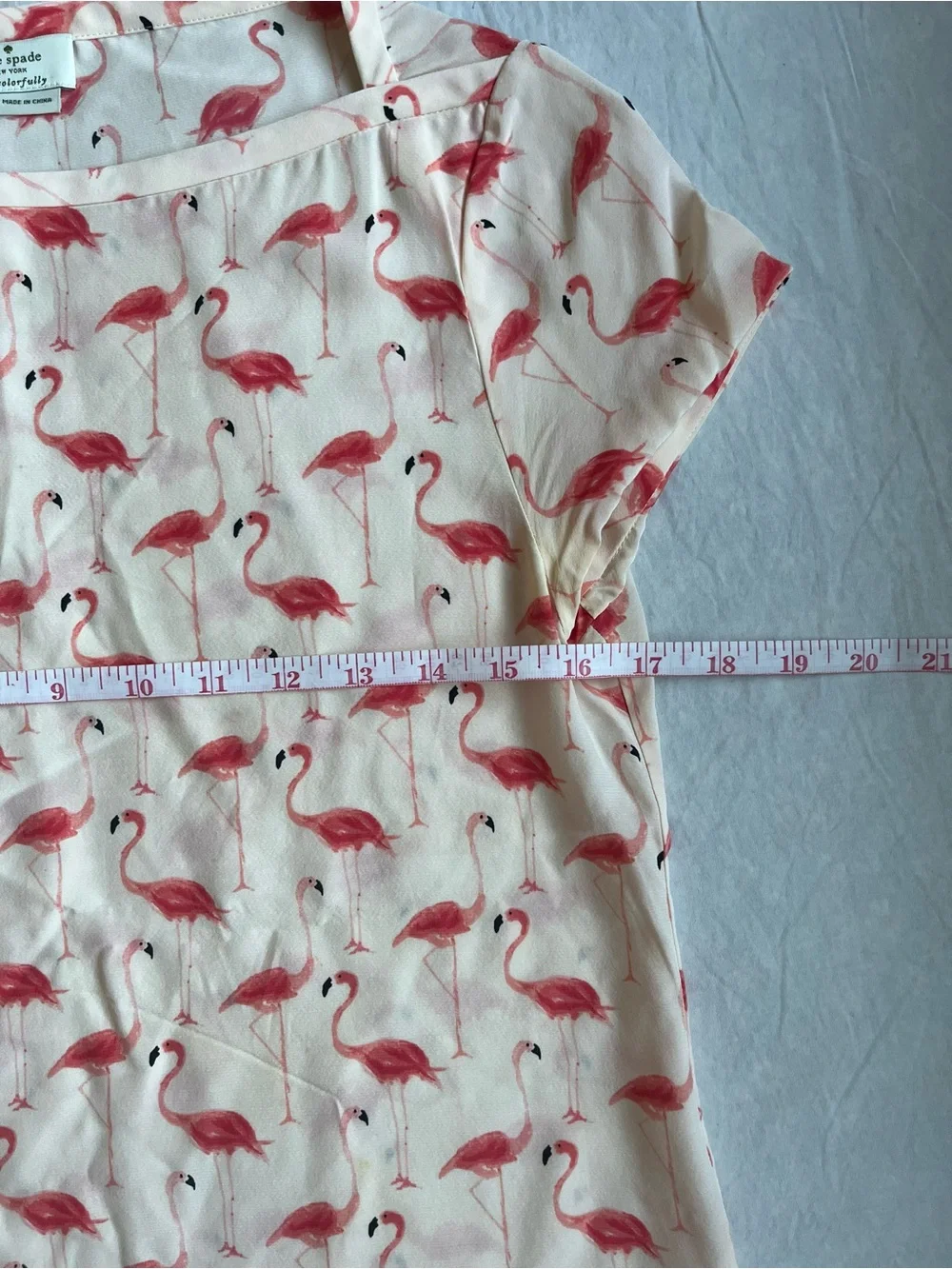 kate spade cream top with pink flamingo print